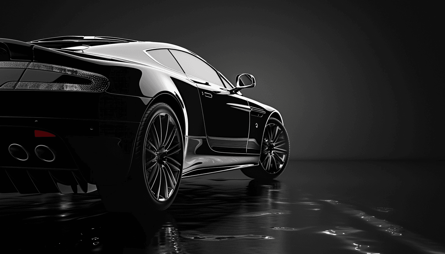 Detailed black luxury car reflected on a wet floor